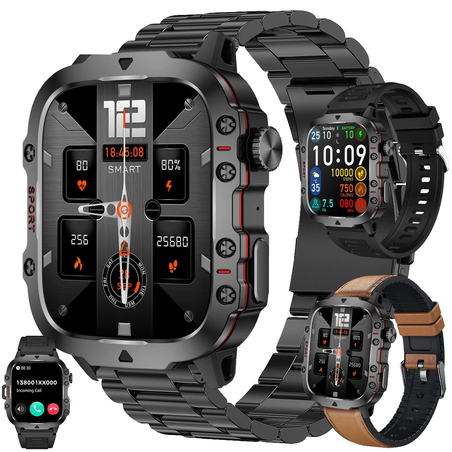 Smart Watches for Men(Answer/Make Call) 1.96" HD Fitness Tracker Watch with Blood Pressure/Heart Rate Monitor 3ATM Waterproof Fitness Watch for Men Smart Watch for Android/iOS Phones (Brown)